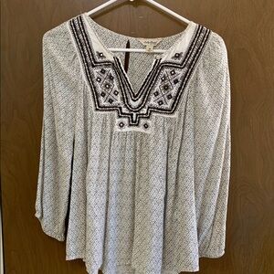 Lucky Brand Black White Embellished Longsleeve Top